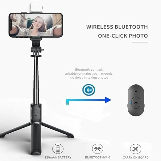 R1S Extendable Flash 3-in-1 Selfie Stick Tripod with Bluetooth Remote
