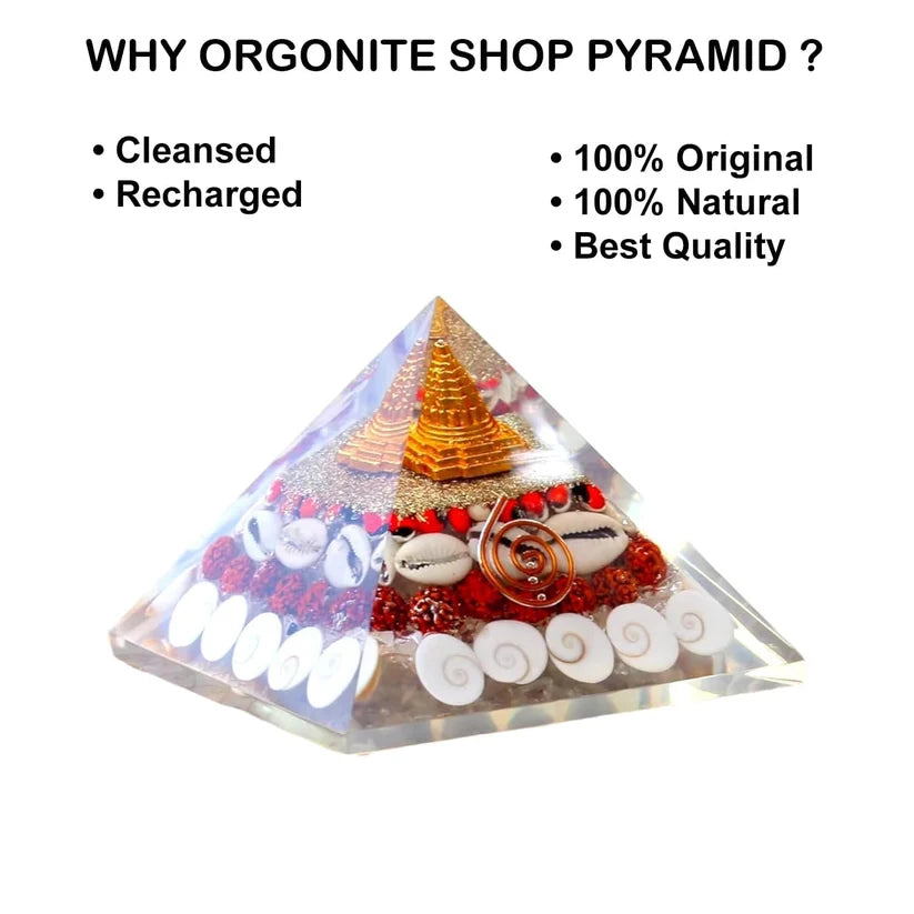 Crystal Wealth Orgone Pyramid - 4 inch Approx Crystal Natural Gomati Chakra with Shree Yantra Pyramid, Success, Prosperity