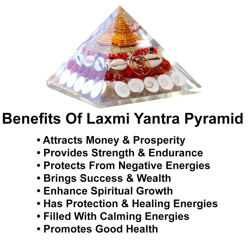 Crystal Wealth Orgone Pyramid - 4 inch Approx Crystal Natural Gomati Chakra with Shree Yantra Pyramid, Success, Prosperity