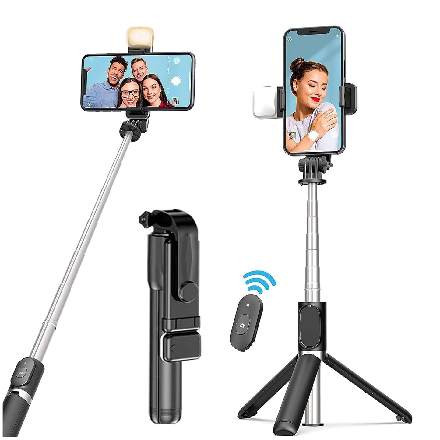 R1S Extendable Flash 3-in-1 Selfie Stick Tripod with Bluetooth Remote